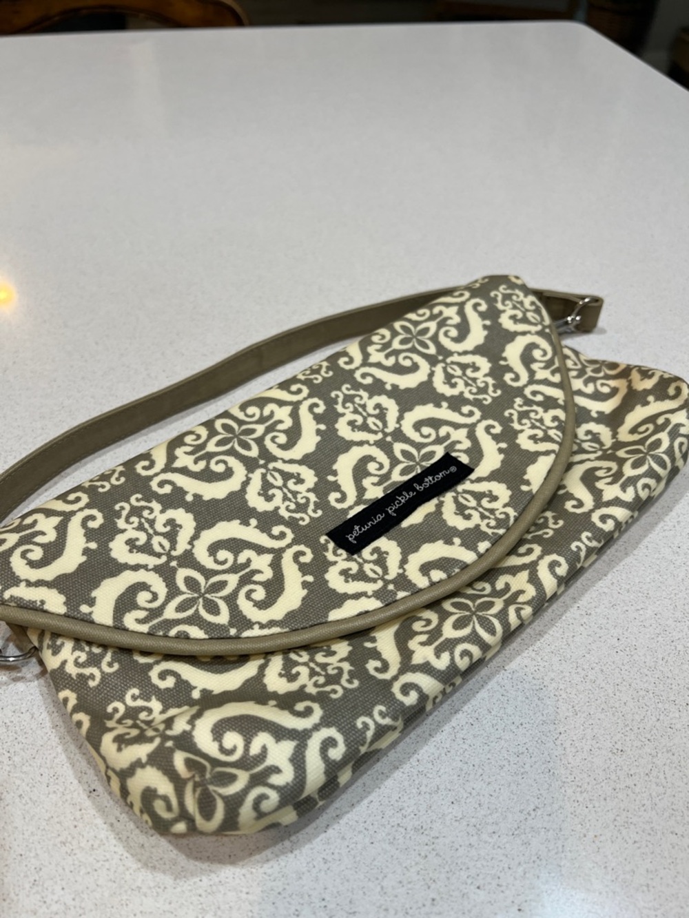 Petunia Pickle Bottom Cream and Gray Patterned Wristlet Clutch